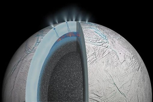 Auf der Abbildung ist der Saturnmondes Enceladus zu sehen,