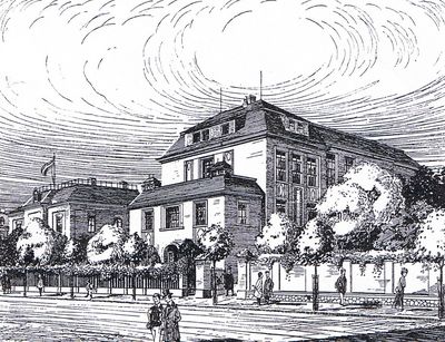 Schwarz-weiß-Bild des Physikalisch-chemischen Institut um 1898