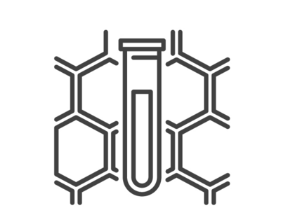 Piktogramm mit Molekülstruktur und Reagenzglas