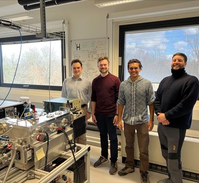 Pictured from left to right are Dr. Jonas Warneke, Sebastian Kawa, Jaime Tamayo and Kay Antonio Behrend in the lab.