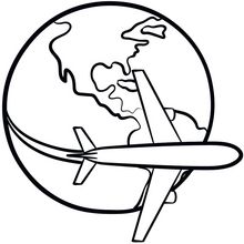 A plane flying around a globe.