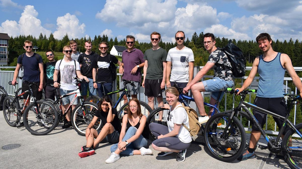 enlarge the image: The photo shows our team on a cycling tour across the mountains of Erzgebirge.